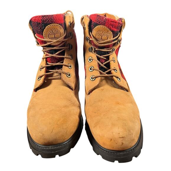 Timberland 6” Boots Mens 10.5 Wheat Leather Buffalo Plaid Flannel 45026 main image 12